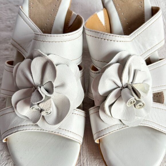 Strappy Leather Slide Sandals Heels with Flower - Picture 7 of 12